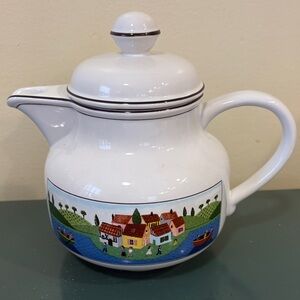 Villeroy & Boch Design Naif Teapot Featuring a Rustic Village Scene.